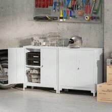 Metal Office Cabinet, Lockable Doors, Office Chest Of Drawers, 2-Tier Design, Black - White - View 7