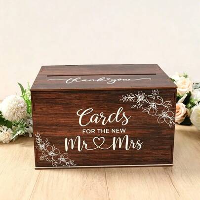 1 Set Wooden Wedding Card Box Sign-In Box, Mr. And Mrs. Card Design, Multi-Functional Wedding Bride Card Storage Box, Suitable For Wedding Party Decoration, Anniversary, Bridal Shower, Party Supplies, Card Storage Box, Summer Birthday Gift, Beach Theme, Back To School Supplies, Room Decor