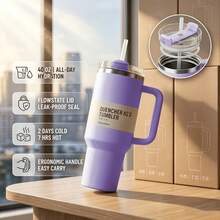 1pc Watersy 40oz Stainless Steel Tumbler With Handle And Straw - Insulated Sports Water Bottle For Men And Women - Perfect Gift - Morado - Ver 2