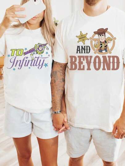 [Officially Licensed By Disney] Couple Crew Neck Printed T-Shirts - Featuring Disney Toy Story Designs.
