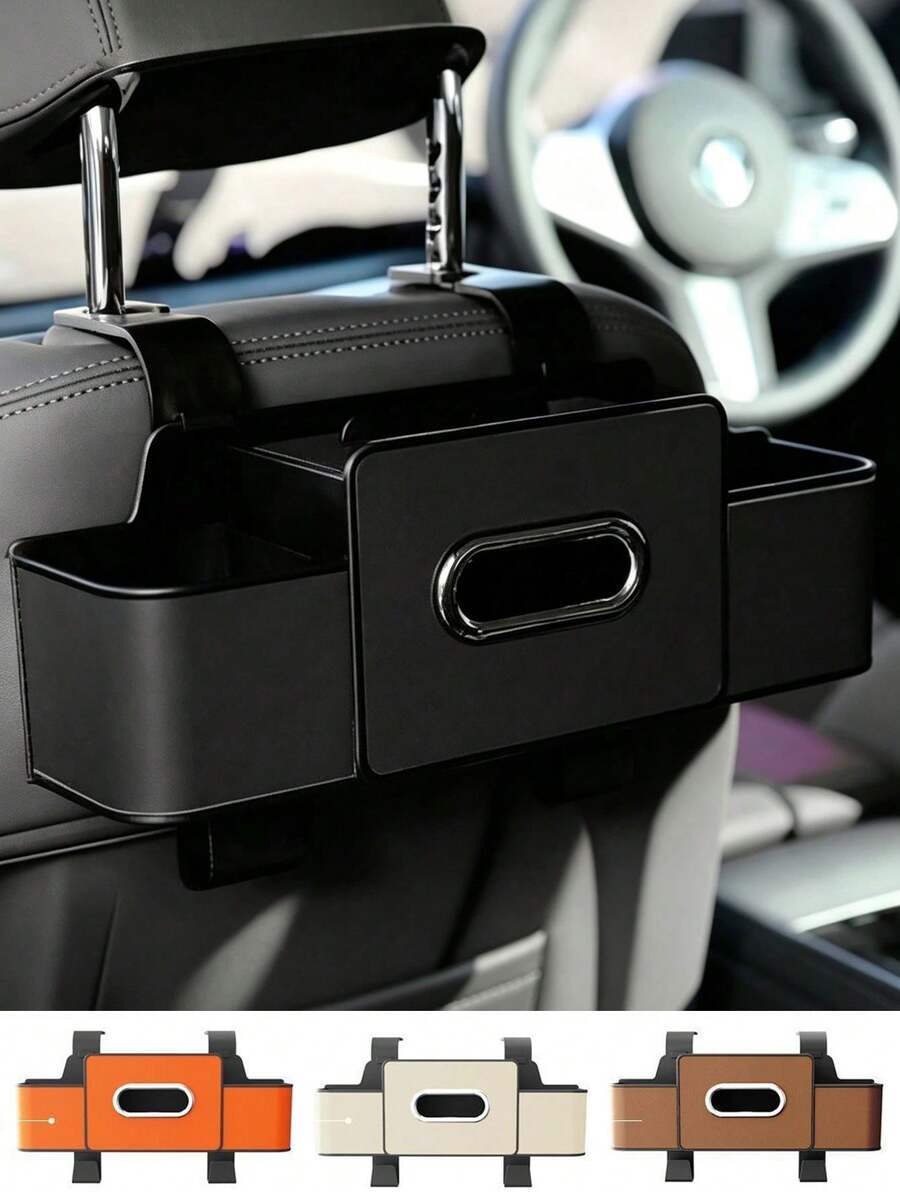 Universal Car Seat Back Storage Bag, Multifunctional Rear Seat Organizer With Tissue Box And Side Pockets, Convenient Car Interior Storage Accessory For Driver And Passengers - Multicolor - View 1