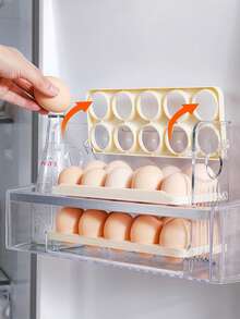 1pc 3-Layer 30-Egg Capacity Egg Tray With Date Scale, Automatic Flip Lid Egg Storage Box, Kitchen Refrigerator Egg Fresh-Keeping Box, Egg Storage Organizer - Multicolor - View 7