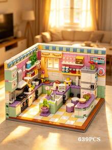 639 Pieces Mini Kitchen Miniature Model Building Set, Simulating Stove, Refrigerator, Cabinet Furniture Building Blocks, Mini Cooking Utensil Accessories, Adult Leisure Handicraft Hobby Puzzle, Exquisite Miniature Living Environment Set - Multicolor - View 1