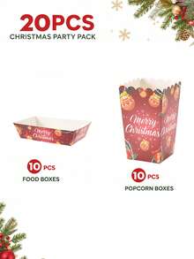 10/24pcs Red Christmas Ball, Pine Branch And Bow Print Paper Tableware Set, Includes Paper Cups, Popcorn Food Boxes, Napkins And Straws, Disposable Paper Tableware Suitable For New Year Celebrations, Family Gatherings, Dessert Events And Seasonal Parties - Multicolor - View 16