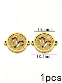 1/5pcs Zodiac Connector Pendant, 18K Gold Plated 304 Stainless Steel Double Hole Zodiac Pendant, Non-Fading DIY Jewelry Accessories - Zodiac Connector Ring - View 21
