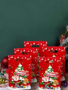 10/30/50pcs, Christmas Santa Claus Reindeer Gift Bags, Gingerbread Man Santa Claus Reindeer Pattern Plastic Packaging Bags, Merry Christmas Decorations For Home, Happy New Year Decor - Red - View 5
