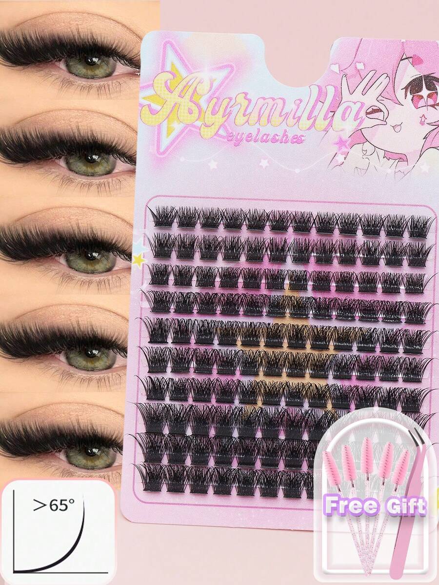 D Curl Voluminous Fluffy Cluster False Eyelashes, 120 Clusters Mixed Length DIY Single Lash Extensions, Easy To Apply Lightweight Reusable Cluster Lashes, Suitable For Beginners Daily & Party Makeup - D - View 1