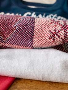 Boys Cute Christmas Snowflake & Plaid Pattern Crew Neck Long Sleeve Knit Pullover Sweater, Suitable For Christmas, Casual Wear, Spring, Autumn, Winter - Navy Blue - View 8