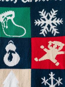 Boys Cute Christmas Snowflake & Plaid Pattern Crew Neck Long Sleeve Knit Pullover Sweater, Suitable For Christmas, Casual Wear, Spring, Autumn, Winter - Navy Blue - View 4