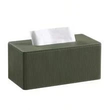 Dark Green Striped Wooden Tissue Box Cover, Available In Rectangular And Square Styles, Suitable For Car, Living Room, Bedroom And Bathroom. No Electricity Required - Multicolor - View 2