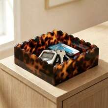 1pc Square Acrylic Turtle Pattern Storage Box With Lace Opening, Suitable For Storing Keys, Cosmetics, Desktop Items - Tortoiseshell - View 2