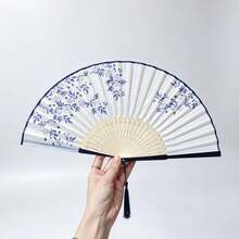 1pc Women's Chinese Style Folding Fan, Foldable Bamboo Hand Fan, Paper Hand Fan, Each Fan Face Color, Pattern, And Position Differ, Randomly Sent - Multicolor - View 7