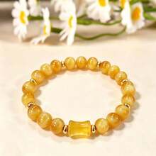 Yellow Citrine Beaded Bracelet Symbolizing Wealth, Helps Attract Wealth And Opportunities, Handmade Spiritual Jewelry With Bamboo Knot Pendant, Suitable For Daily Wear - Multicolor - View 3