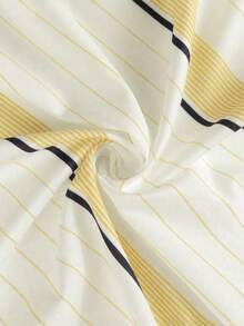 Plus Size Women's Long Sleeve Striped Shirt, Button Front, With Pockets, Random Print - Yellow - View 4
