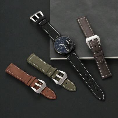 Vintage Hand Stitched Matte PU Leather Band 18mm 20mm 22mm 24mm Replaceable Accessory Women Men Watch Strap