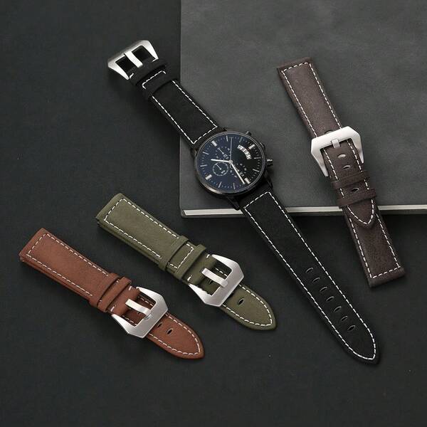 Vintage Hand Stitched Matte PU Leather Band 18mm 20mm 22mm 24mm Replaceable Accessory Women Men Watch Strap