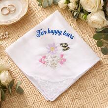 1pc Custom Text Wedding Handkerchief, Personalized Happy Tears Bridal Hankie, Custom Flower Gift For Bride, Mother Of The Bride Groom Keepsake - Multicolor - View 22