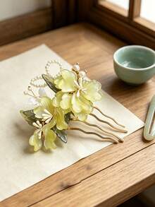 1pc Flower Hair Pin U-Shaped Hair Stick New Chinese Style Twisted Flower Hair Comb Hair Accessory For Updo, Hanfu Cheongsam Hair Accessory - Multicolor - View 3