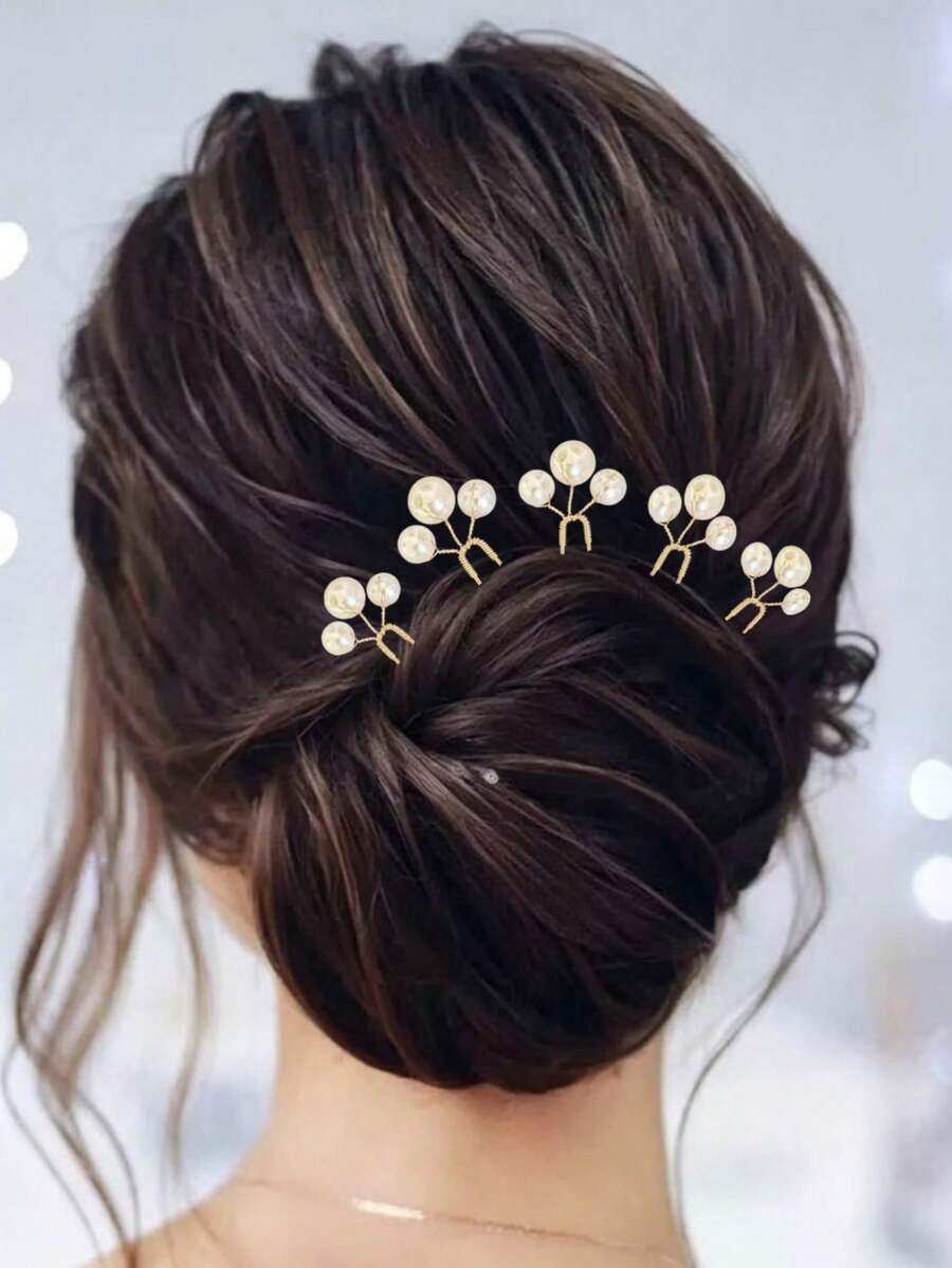 5pcs Handmade Faux Pearl Hair Clips, Suitable For Bridal Wedding Party Accessories - Multicolor - View 1