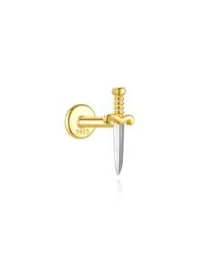 1Pc 925 Sterling Silver Gold Tone Mini Sword Flat Back Stud Earring Punk Gothic Cartilage Helix Piercing Jewelry Perfect For Daily Wear - Multicolor - View 6