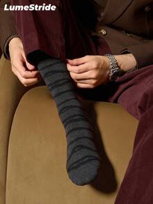 Men Crew Socks – Fashion Business Dress Socks, Everyday Versatile Comfortable Polyester Casual Socks For Men, Classic All-Match Style, Multi-Pack - Dark Grey - View 2