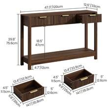 Furniouse 47.3 Inch Console Table With Charging Station, Modern Entryway Sofa Table With 3 Storage Drawers And Open Shelf, Easy Assembly Narrow Accent Table For Foyer, Living Room, Hallway Corridor - Brown - View 4