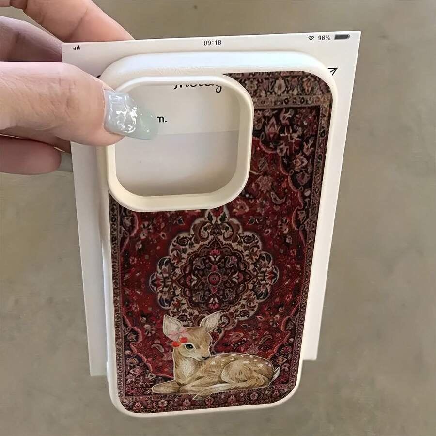 1件白色啞光極簡鏡頭保護地毯花卉鹿紋手機殼,適用於 iPhone 16 Pro Max/17/16/15/14 Plus/13/12/11/Air 及系列,可個性化定制 - 彩色 - 查看 1