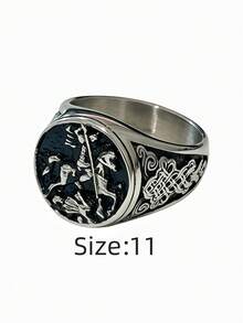 1pc St. George Dragon Slayer 316L Stainless Steel Ring, Vintage Celtic Knot Engraved Men's Ring, Non-Fading - St. George Dragon Slayer Men's Ring - View 12