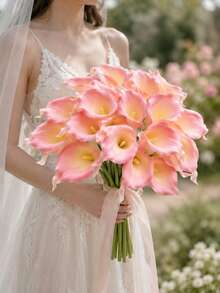 1/6/12/20Pcs PU Pink Artificial Calla Lily Flowers,Realistic Faux Calla Lily Bouquet, No Vase, For Home Table, Wedding, Indoor Outdoor, Garden, Party Decor Floral Arrangement - Baby Pink - View 9
