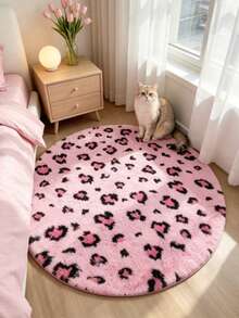 1pc Round Pink Leopard Print Decorative Rug, Love And Healing Bedroom Decor, Small Rug, Carpet, Home Decor, Living Room Rug, Living Room Small Rug, Bedroom Rug, Living Room Home Decor, Outdoor Rug, Washable Rug - Multicolor 4 - View 6