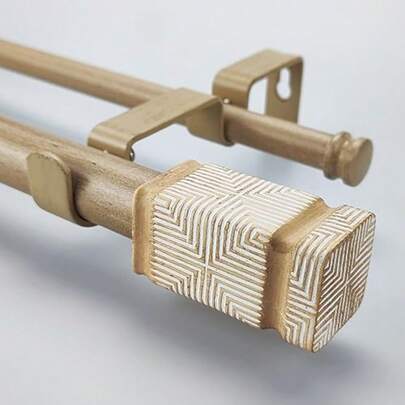 Barras de cortina dobles de madera falsa de 72 a 144 pulgadas: Barras de cortina ajustables de estilo bohemio y alta resistencia para ventanas de 68 a 140 pulgadas, barras de tratamiento de ventanas extra largas con remates cuadrados tallados a mano