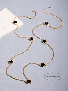 1pc Long Necklace Lucky Five-Leaf Clover Flower Long Necklace Fashion Autumn/Winter Sweater Chain - Style 1 - View 4