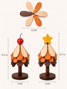 1 Set 5 buah Tatakan Gelas Lipat Kayu Solid Tahan Panas 15cm dengan Rak Penyimpanan, Alas Meja Berbentuk Apel/Bintang untuk Pohon Natal, Dekorasi Meja Kreatif untuk Hadiah Natal dan Tahun Baru - View 7