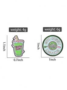 1pc Cute Cartoon Metal Oil Drip Matcha Drink Pattern Brooch For Women's Bags And Clothing Daily Decoration - Green - View 8