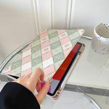 1件復古鑽石格紋蝴蝶結花卉印花360°可旋轉平板保護殼，多角度觀看書本式支架，相容iPad A16 2025、Galaxy Tab S9 FE/S8 Plus/S7/S10、Pad、MatePad、Pad、Honor Pad、Tab - 彩色 - 查看 6