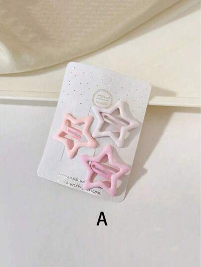 3/15pcs Pink Hair Clips, Heart & Star BB Clips, Beautiful Women's Side Bangs Matte Gradient Hair Clips, Suitable For Daily Use (Can Be Purchased Separately, 3pcs/Set For Separate Purchase)
