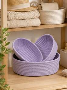 1pc/3pcs Light Luxury Minimalist Style Purple Woven Storage Baskets, Home Organizing Baskets, Multifunctional Classified Storage Baskets. Suitable For Cosmetics, Snacks, Underwear Storage, Bedroom, Living Room, Dressing Table, Entrance Decoration - Mauve Purple - View 5