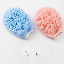 2pcs Bath Sponge Gloves + 2pcs Hooks Set, Blue For Men, Pink For Women, Double-Sided Scrubbing Foaming Bathroom Practical Set - A - View 5