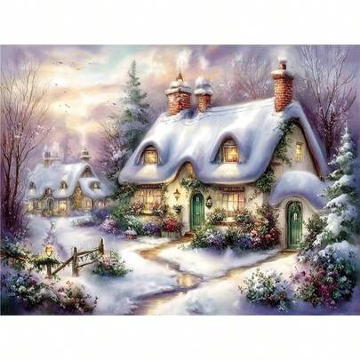 1PC DIY 5D Diamond Painting Kit Snow Cabin Pattern - Round Full Diamond Art Mosaic Craft, Home Wall Decor, Unframed