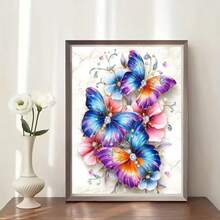 1PC DIY 5D Diamond Painting Kit Butterfly Floral Pattern - Round Full Drill Art Mosaic Craft, Home Wall Decor, Unframed - No Frame - View 3