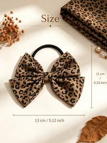 3pcs Autumn Leopard Print Satin Bow Hair Ties,Shiny Fabric Ponytail Scrunchies,Vintage Hair Accessories For Girls Daily Wear & Autumn Winter Gifts - Multicolor - View 8