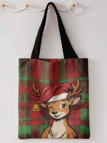 1pc Christmas Plaid Print Print Shoulder Tote,Large Capacity For Books,Groceries & Daily Beach Travel School Use.For Students, Great Daily Bag Or Gift - Red - View 14