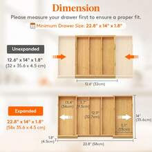 Expandable Bamboo Drawer Organizer With Dividers, Adjustable Kitchen Drawer Organizer For Large Cooking Utensils Cutlery, Kitchen Drawer Organization - View 3
