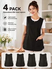 4pcs Blue Apron Vest, For Restaurant Staff Use, Vest Style Wear, Adjustable Rope Tie, Free Wear - Blue - View 4