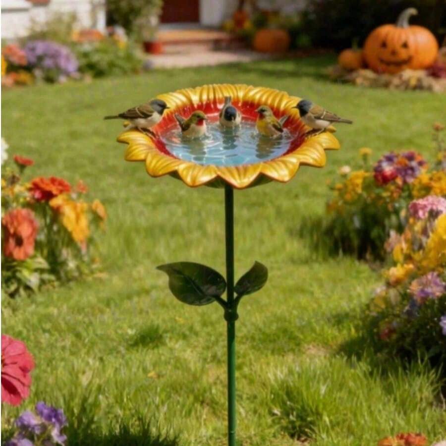 2D Flat Acrylic Garden Decor Ground Stake Sunflower Bird Bath Outdoor Garden Craft Butterfly Bee Bird Feeder - A - View 1