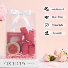 12pcs Clear Gift Bags With White Trim And Satin Ribbon Bows; Reusable Clear PVC Tote Bags; Perfect For Weddings, Bridal Showers, Birthday Gift Wrapping, Baby Showers, And Elegant Gift Packaging; Also Suitable For Displaying Flowers In Boutiques - Transparent Gift Bag With White Trim (including Ribbon) - View 3