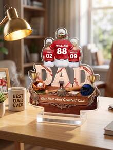 1pc Personalized Baseball Family MVP Dad Plaque, Custom Text Desk Ornament, Sports Themed Keepsake Decor, Unique Father's Day Birthday Gift From Kids For Baseball Loving Dad, Home Office Tabletop Display Decoration - Multicolor - View 10