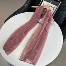 1件女款輕量純色亮片圍巾頭巾 中東風裝飾披肩 防曬沙灘披肩 派對披肩 適合日常使用 - 粉色 - 查看 10