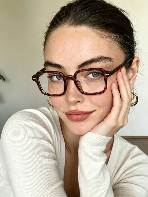1 Pair Women's Tortoiseshell Pattern Square Frame Non-Prescription Glasses, Glossy Plastic Frame With Metal Rivet Decoration, Relieve Eye Fatigue, Retro Fashion Transparent Lenses, Suitable For Office, Daily Wear, Study, Spring And Autumn