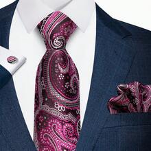AlanKing 1 Set Paisley Floral Men's Tie, Pocket Square And Cufflinks Set, Suitable For Party, Holiday, Gathering And Banquet - Multicolor - View 4
